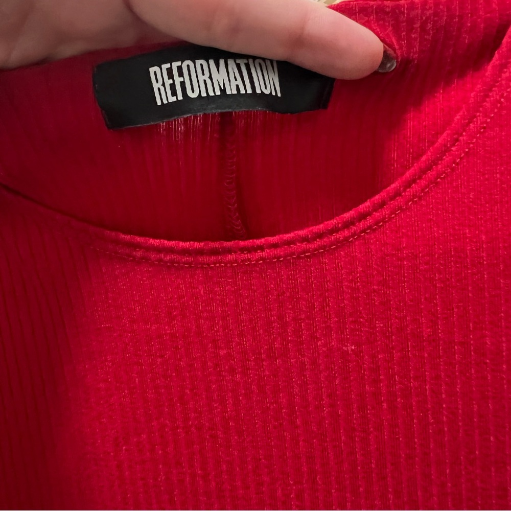 Reformation Red Ribbed Mini Dress - Picture 3 of 5